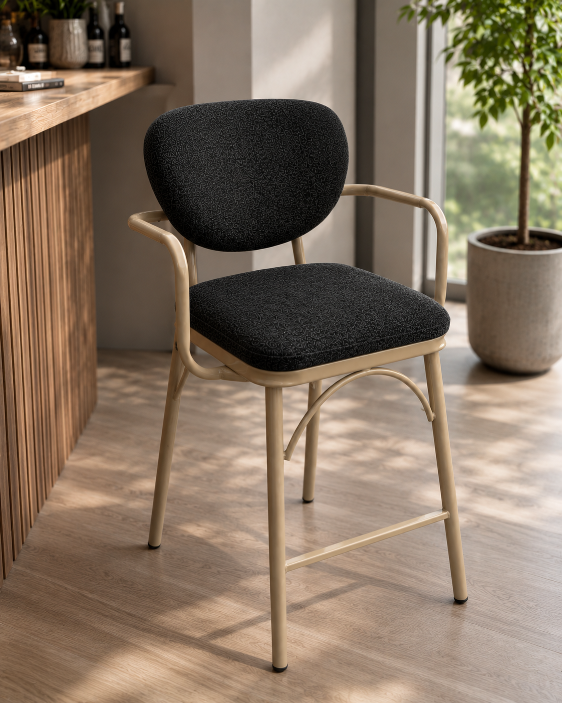 Adanora Nova Premium Bar Sandalyesi | Metal Ayaklı Kumaş Döşemeli Modern Bar Taburesi | Hobilya Mutfak Kafe Restoran